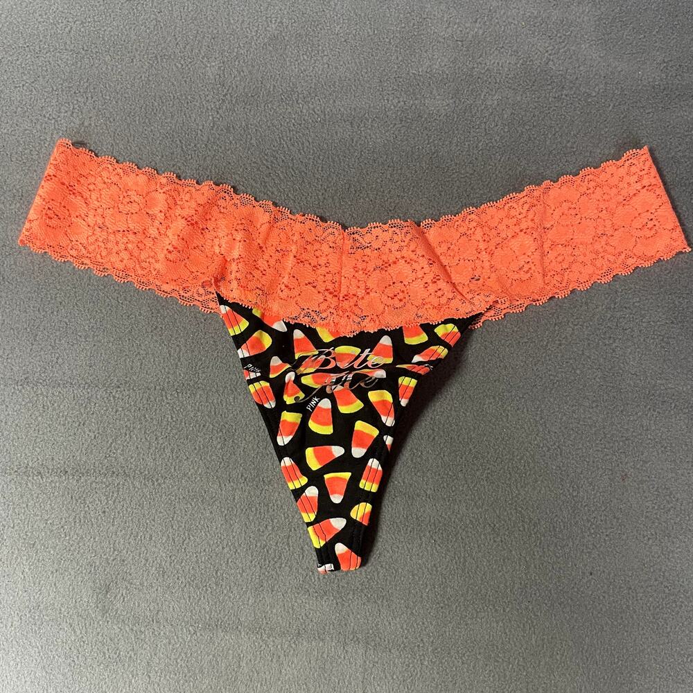 Victoria's Secret PINK 2013 Low Rise Thong Panty Orange Candy Corn Halloween